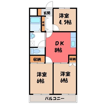 宇都宮駅 徒歩22分 3階の物件間取画像